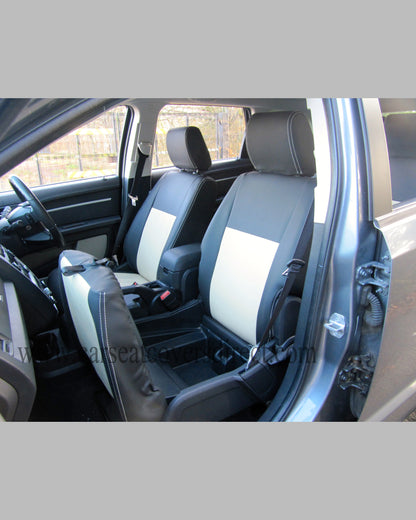 car Seat Covers DODGE JOURNEY. Charcoal leatherette Sides & Beige Centers and Beige Stitching.