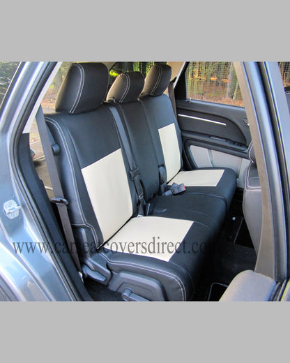 car Seat Covers DODGE JOURNEY. Charcoal leatherette Sides & Beige Centers and Beige Stitching.