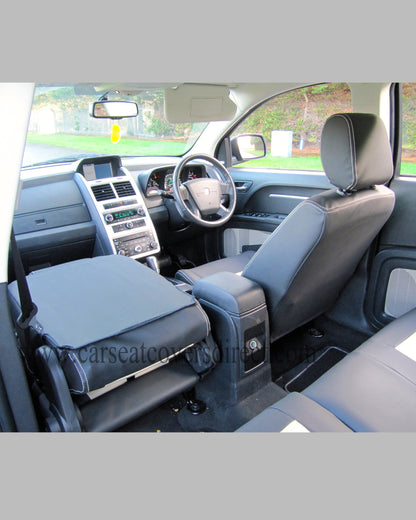 car Seat Covers DODGE JOURNEY. Charcoal leatherette Sides & Beige Centers and Beige Stitching.