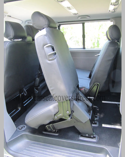 Volkswagen Transporter T5 9 Seater Black Seat Covers with Double Top Stitching