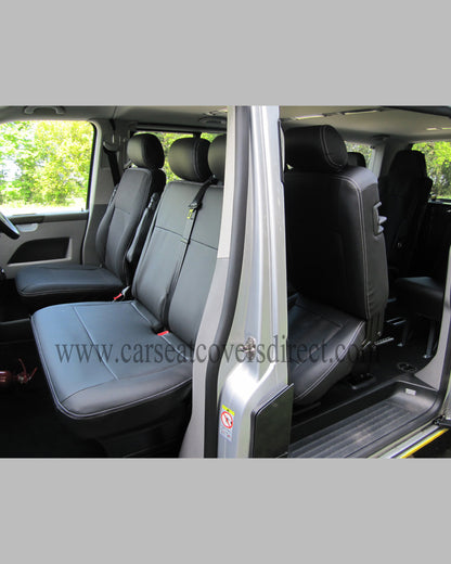 Volkswagen Transporter T5 9 Seater Black Seat Covers with Double Top Stitching