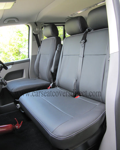 Volkswagen Transporter T5 9 Seater Black Seat Covers with Double Top Stitching