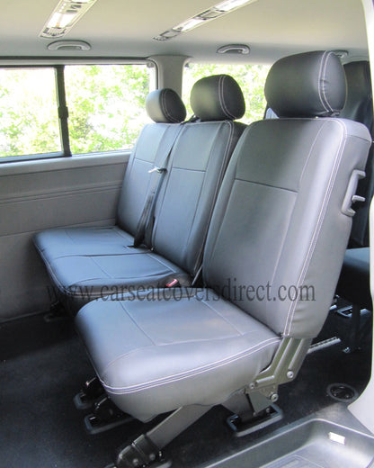 Volkswagen Transporter T5 9 Seater Black Seat Covers with Double Top Stitching