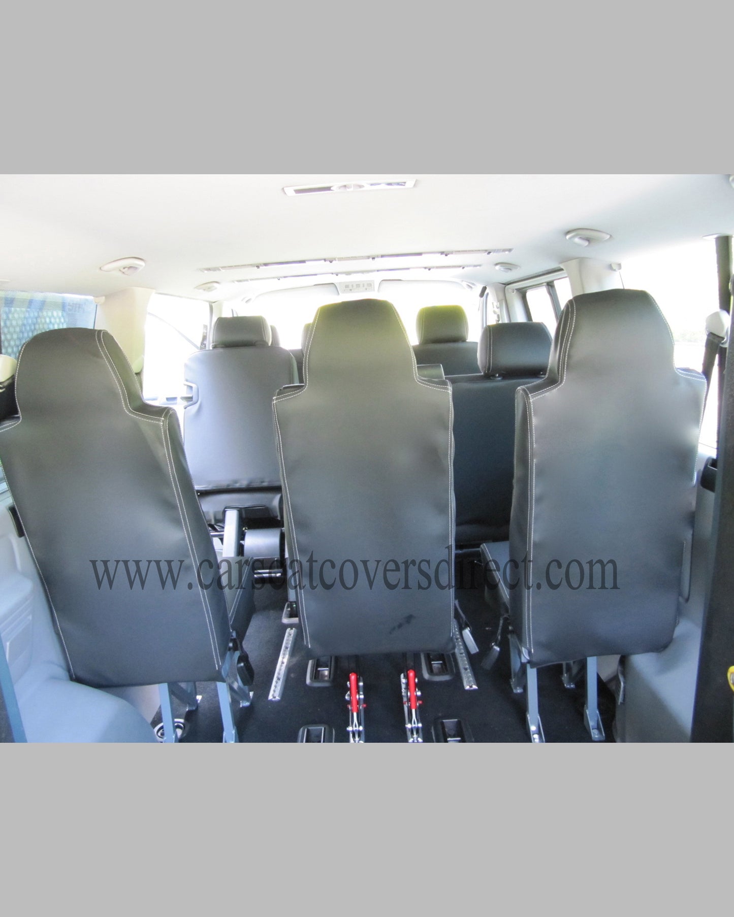 Volkswagen Transporter T5 9 Seater Black Seat Covers with Double Top Stitching