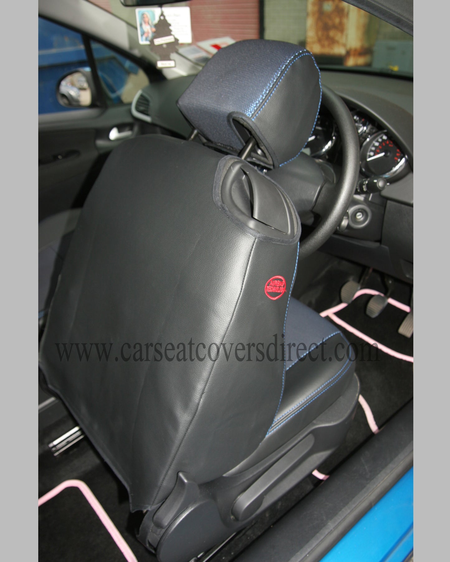 Peugeot 207 Black Leatherette With Blue Stitching Seat Covers