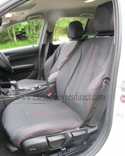 BMW 1 Series F20 Black Leatherette With Red Stitching Seat Covers