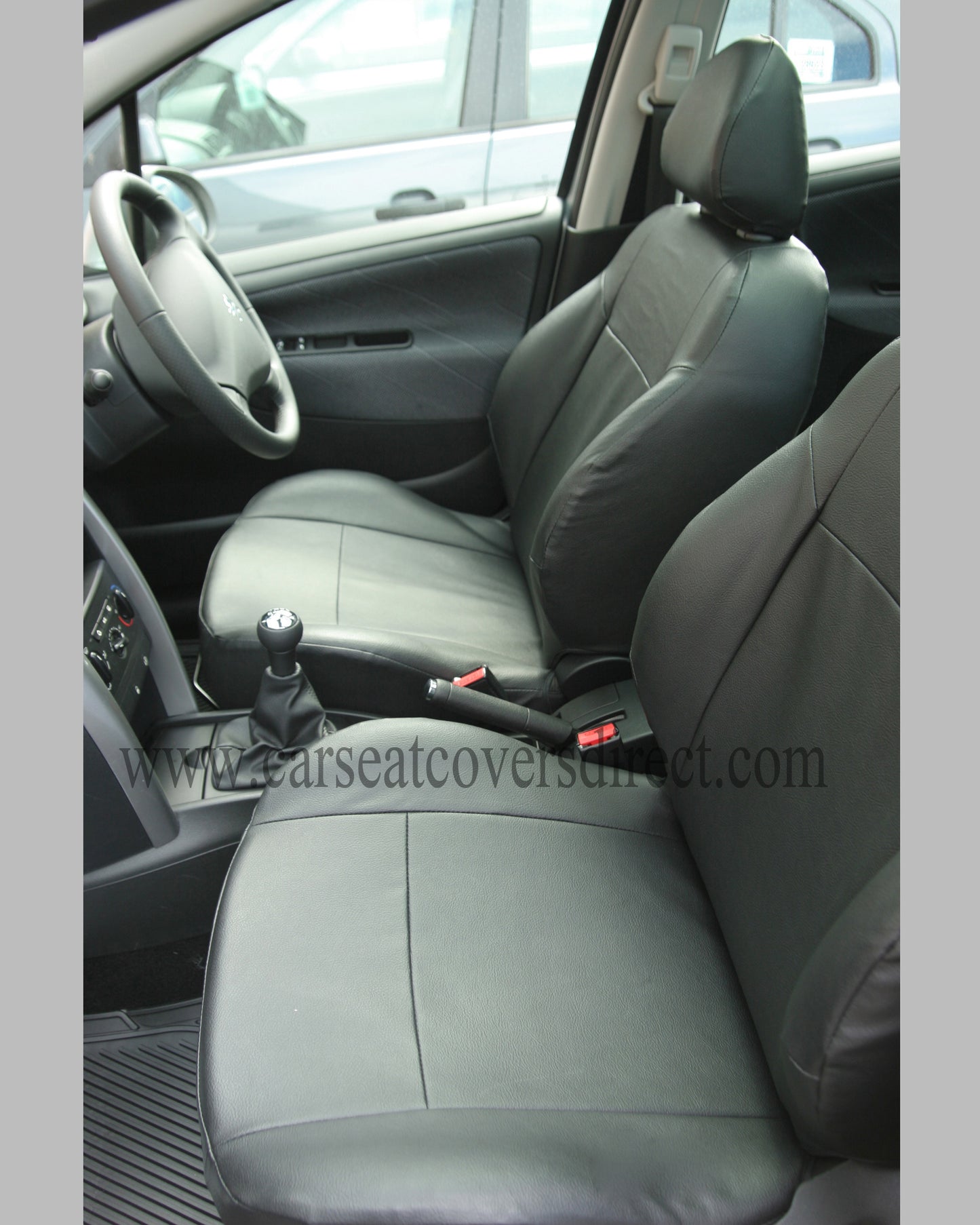 Peugeot 207 Black Leatherette Seat Covers With Silver Stitching