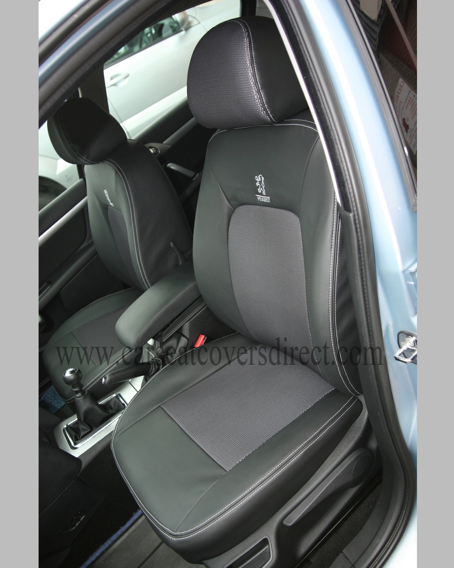 Peugeot 407 Black Leatherette And Grey Cloth Centres Seat Covers