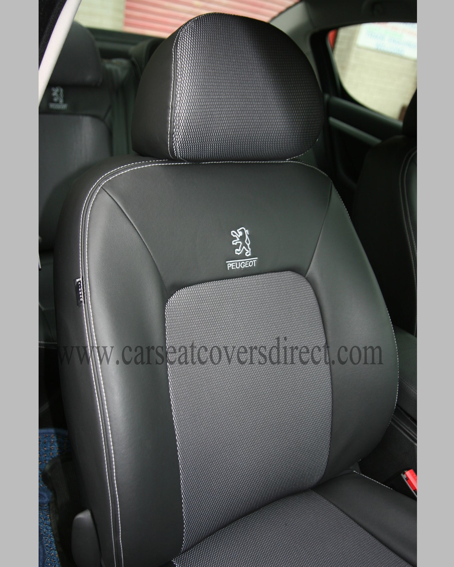 Peugeot 407 Black Leatherette And Grey Cloth Centres Seat Covers
