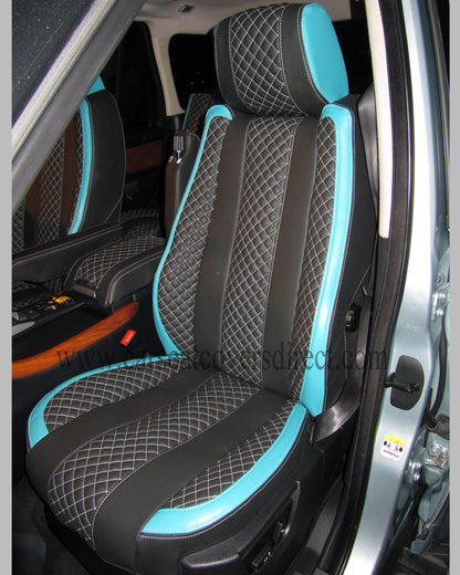 Range Rover Sport Seat Covers - Charcoal PVC with Sea Green Side Panels