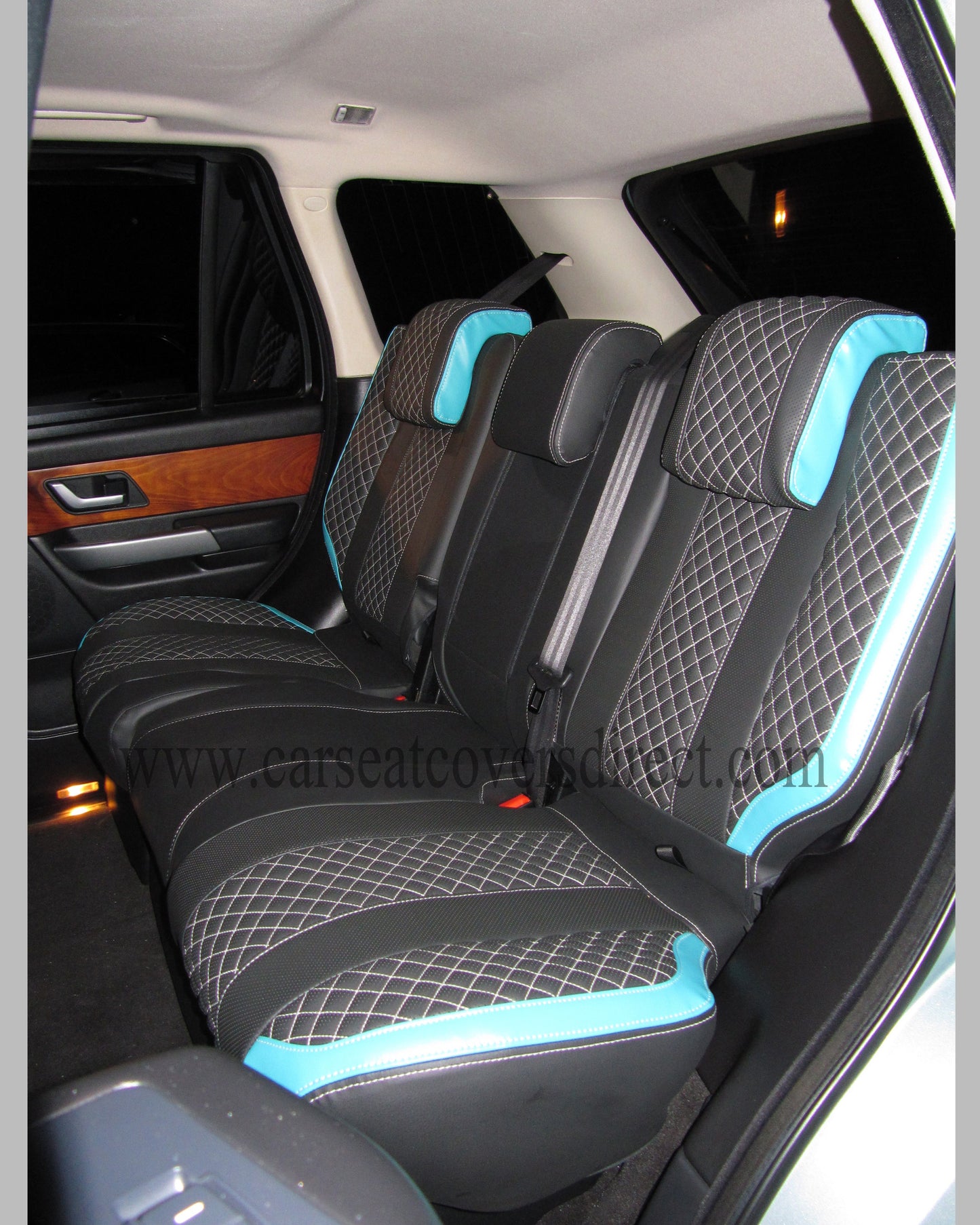 Range Rover Sport Seat Covers - Charcoal PVC with Sea Green Side Panels