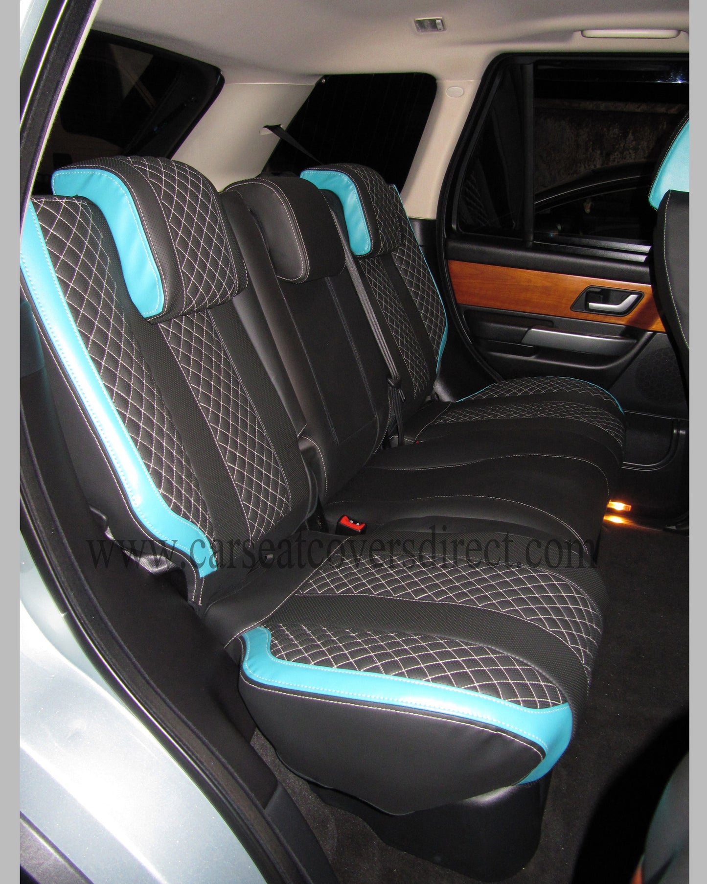 Range Rover Sport Seat Covers - Charcoal PVC with Sea Green Side Panels