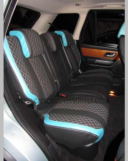 Range Rover Sport Seat Covers - Charcoal PVC with Sea Green Side Panels