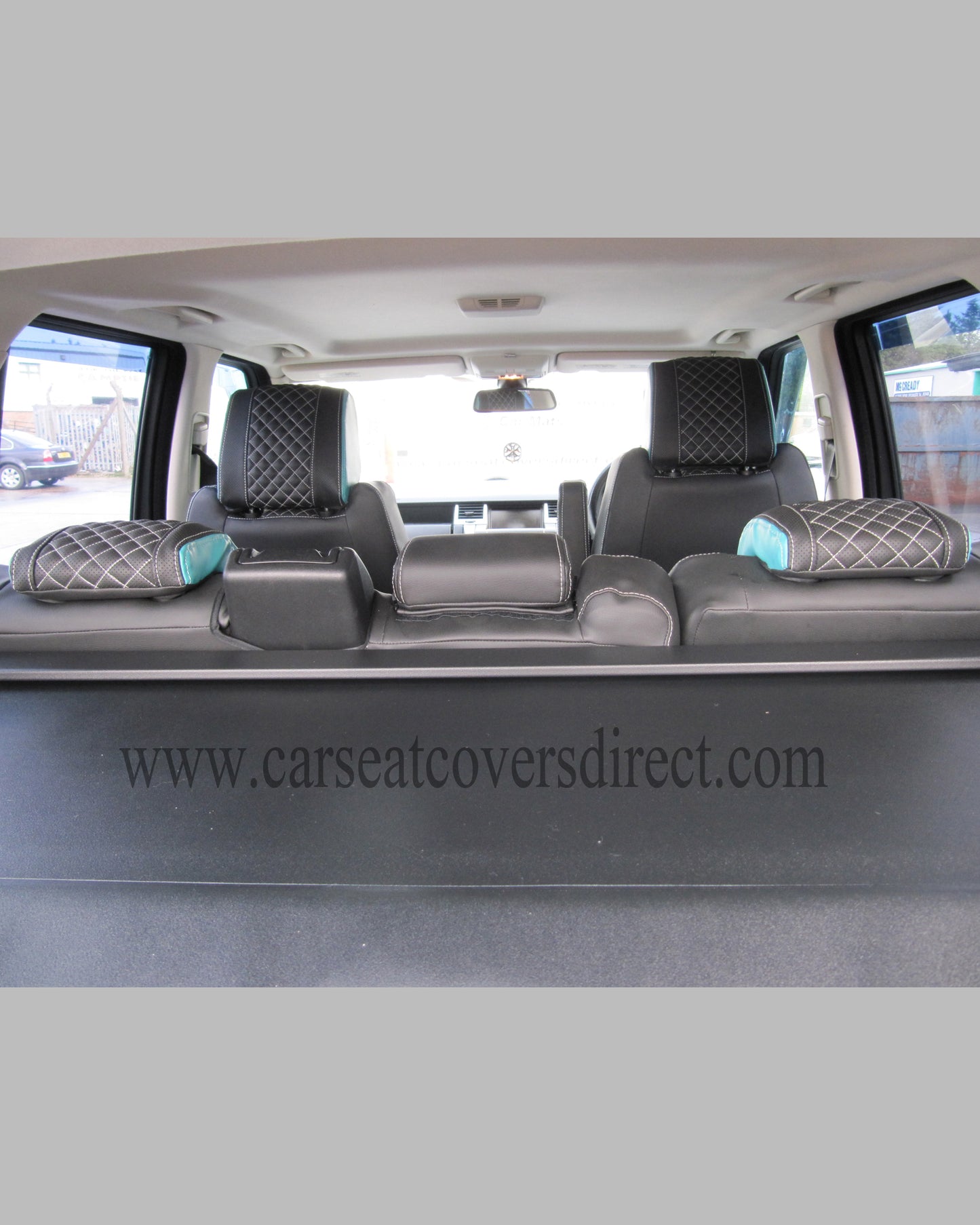 Range Rover Sport Seat Covers - Charcoal PVC with Sea Green Side Panels