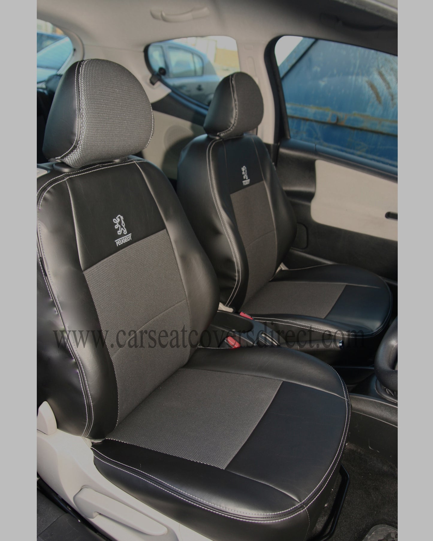 Peugeot 207 Black Leatherette Seat Covers With Silver Stitching