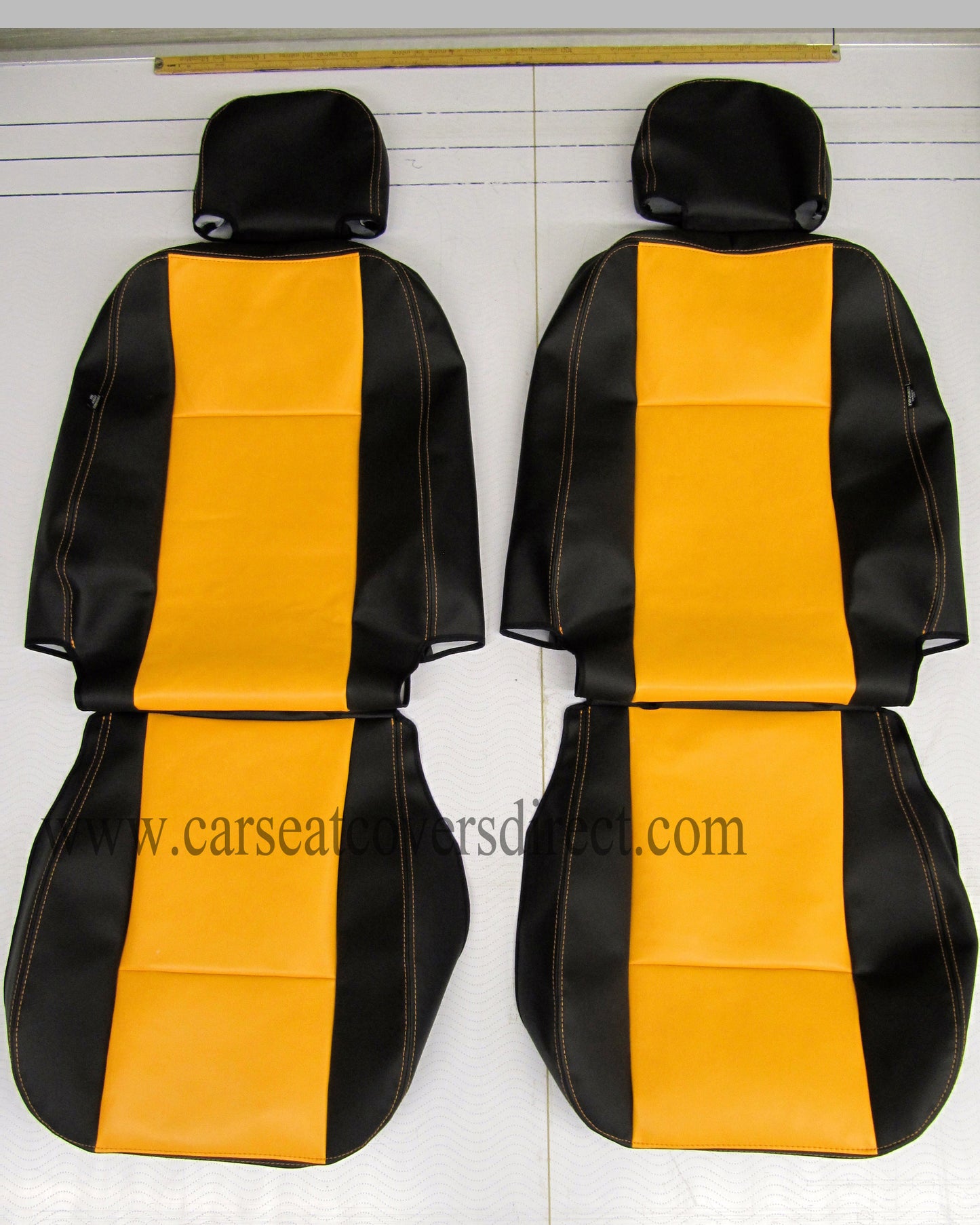 Land Rover Defender BLACK AND ORANGE LEATHERETTE seat covers