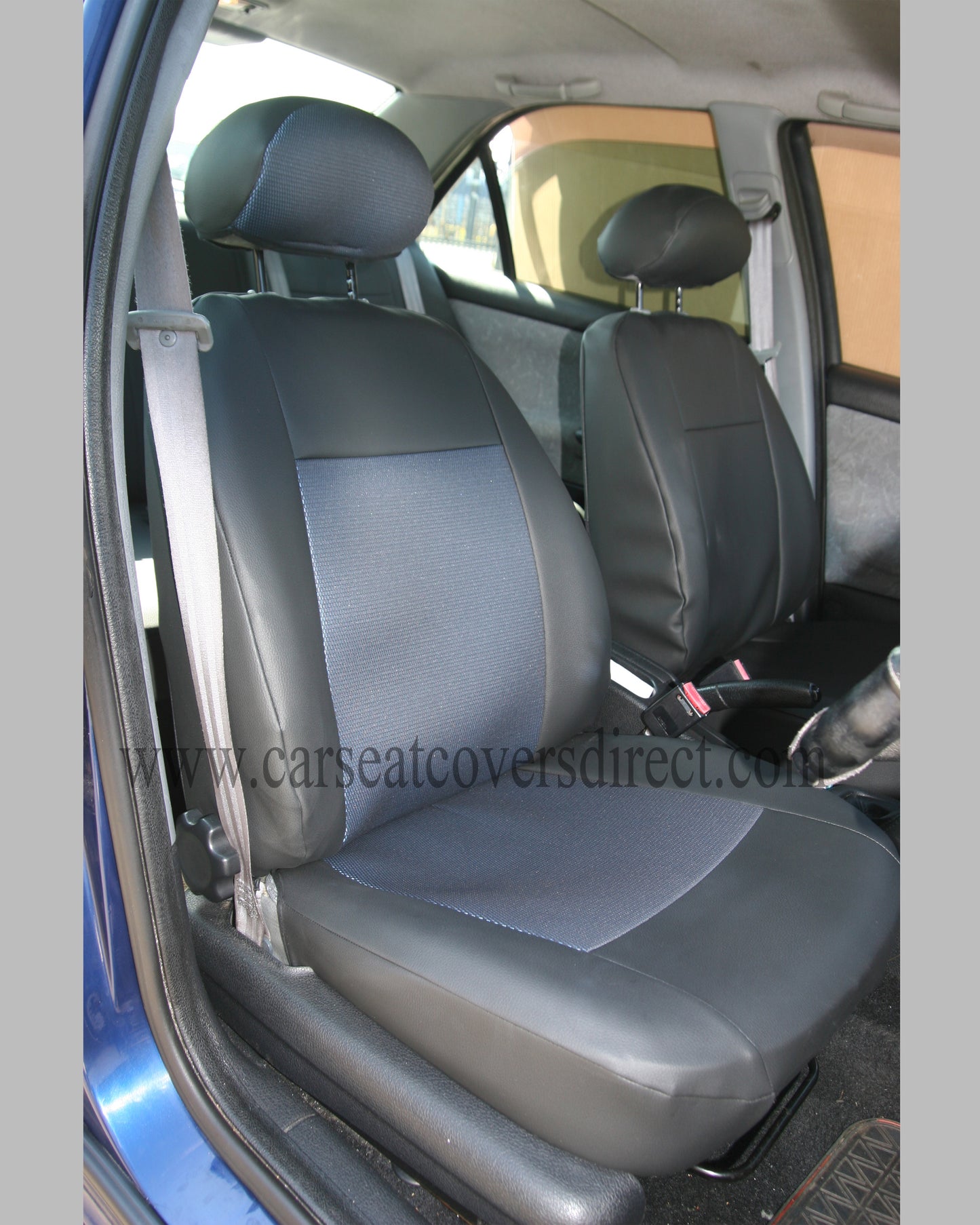 Peugeot 406 White And Blue Leatherette Seat Covers