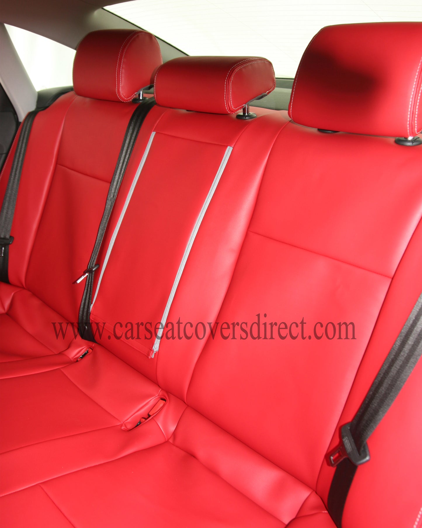 Audi A6 C6 Seat Covers (2004–2011) | Red Leatherette Silver Stitching & Audi Logos | Custom Made to Order