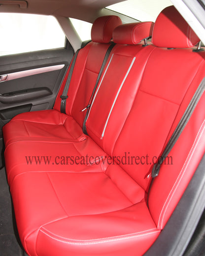 Audi A6 C6 Seat Covers (2004–2011) | Red Leatherette Silver Stitching & Audi Logos | Custom Made to Order