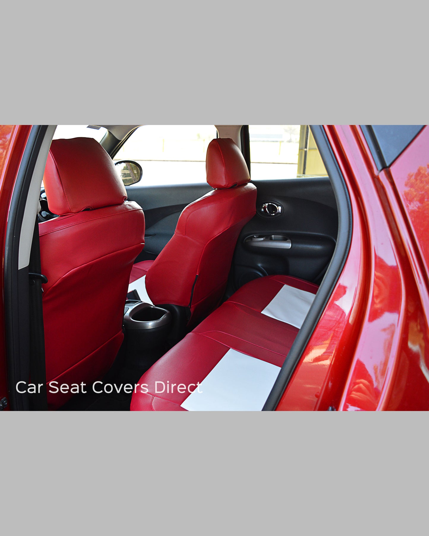 Nissan Juke Tailored Seat Covers - Red with White Centres.