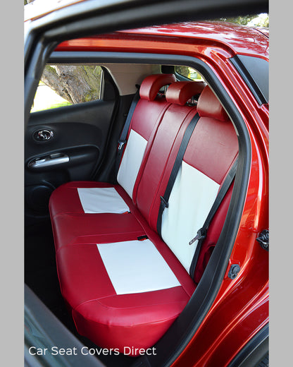 Nissan Juke Tailored Seat Covers - Red with White Centres.