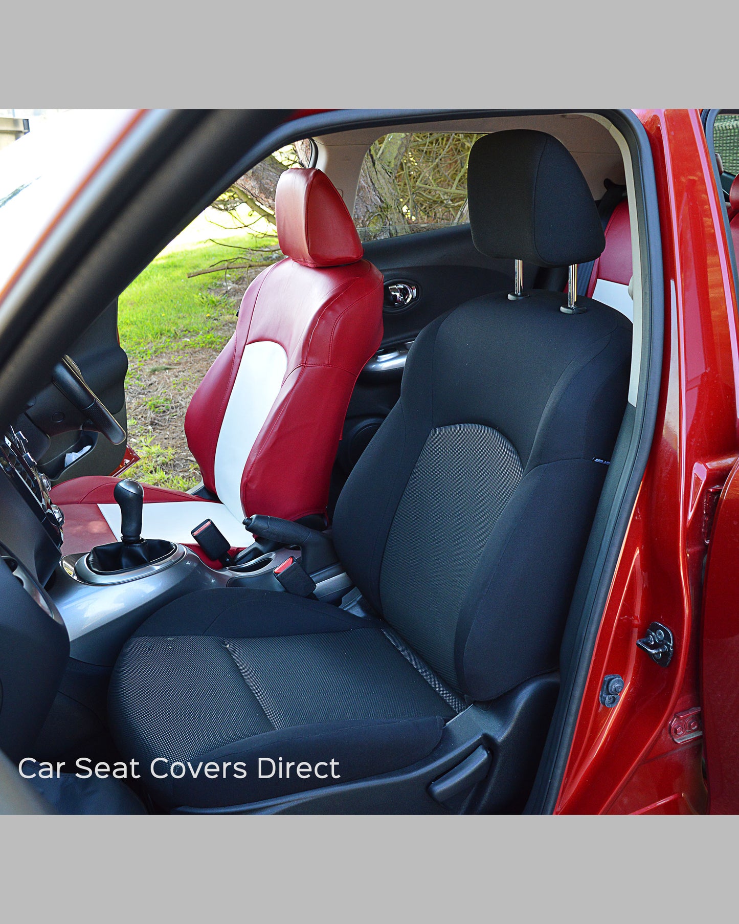 Nissan Juke Tailored Seat Covers - Red with White Centres.