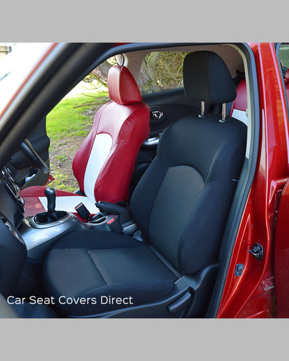 Nissan Juke Tailored Seat Covers - Red with White Centres.