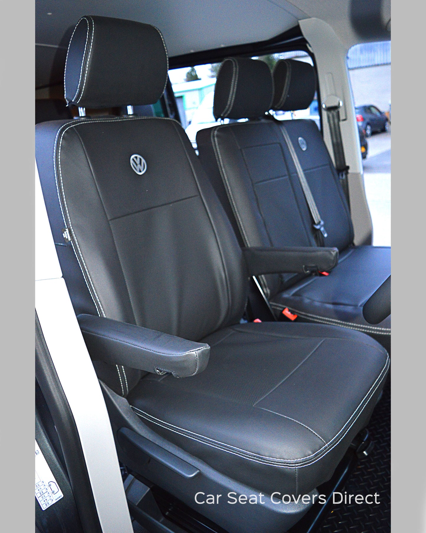 Volkswagen VW Transporter T6 Kombi Seat Covers - Charcoal PVC with Fabri and Logos