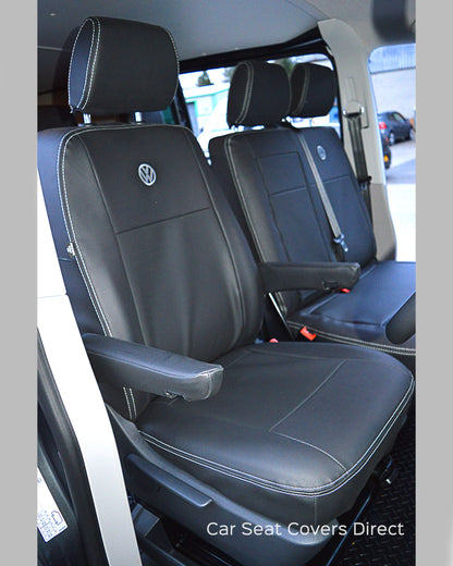 Volkswagen VW Transporter T6 Kombi Seat Covers - Charcoal PVC with Fabri and Logos