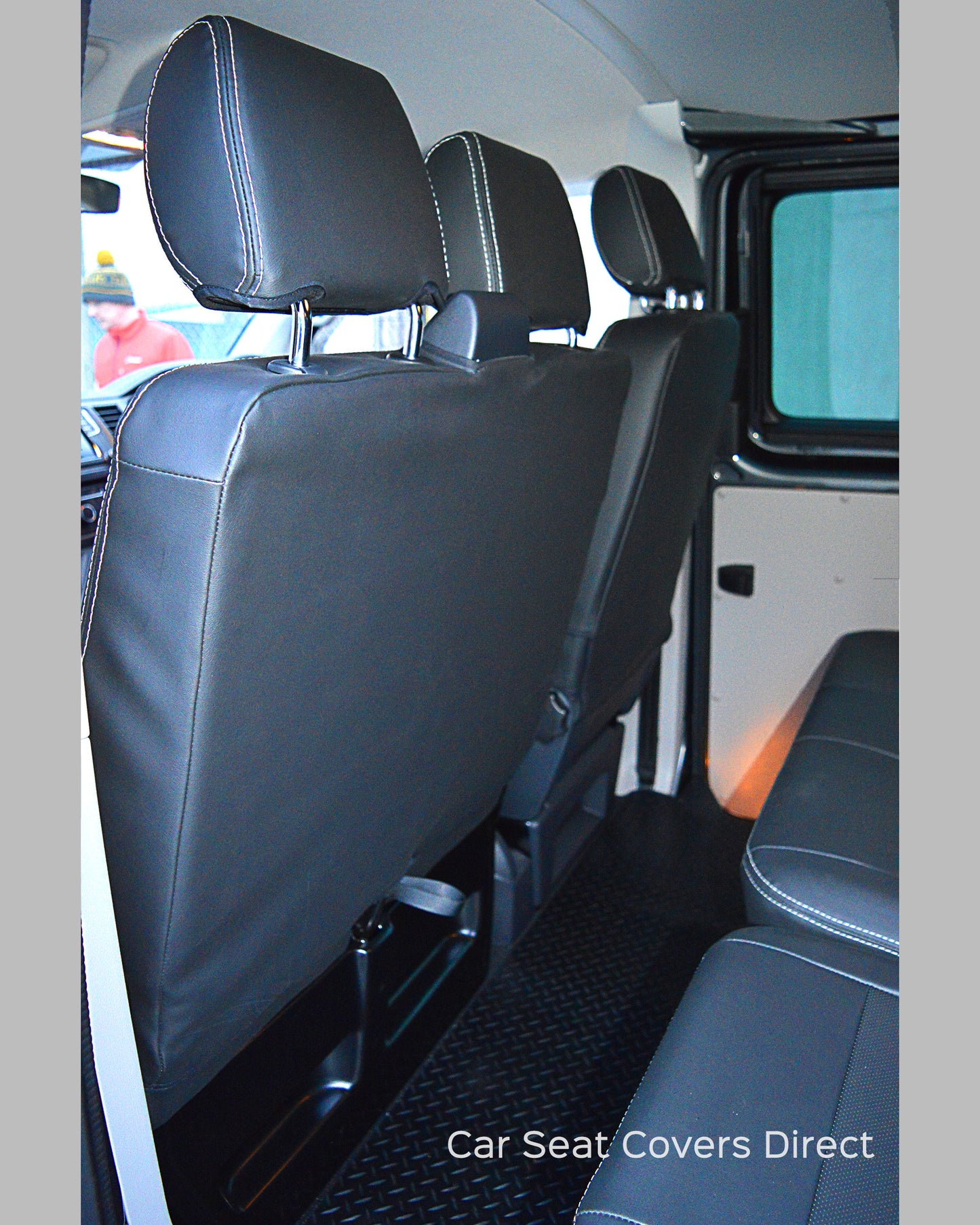 Volkswagen VW Transporter T6 Kombi Seat Covers - Charcoal PVC with Fabri and Logos
