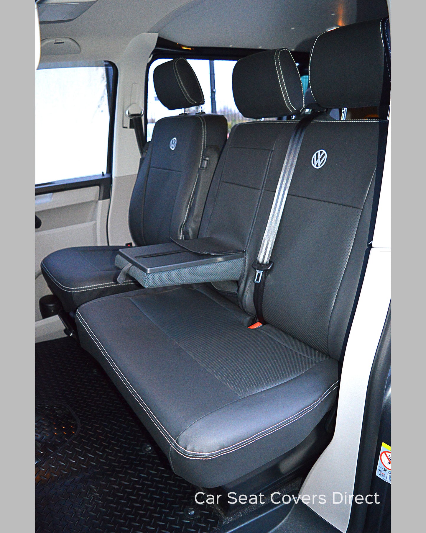 Volkswagen VW Transporter T6 Kombi Seat Covers - Charcoal PVC with Fabri and Logos