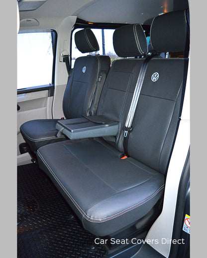 Volkswagen VW Transporter T6 Kombi Seat Covers - Charcoal PVC with Fabri and Logos