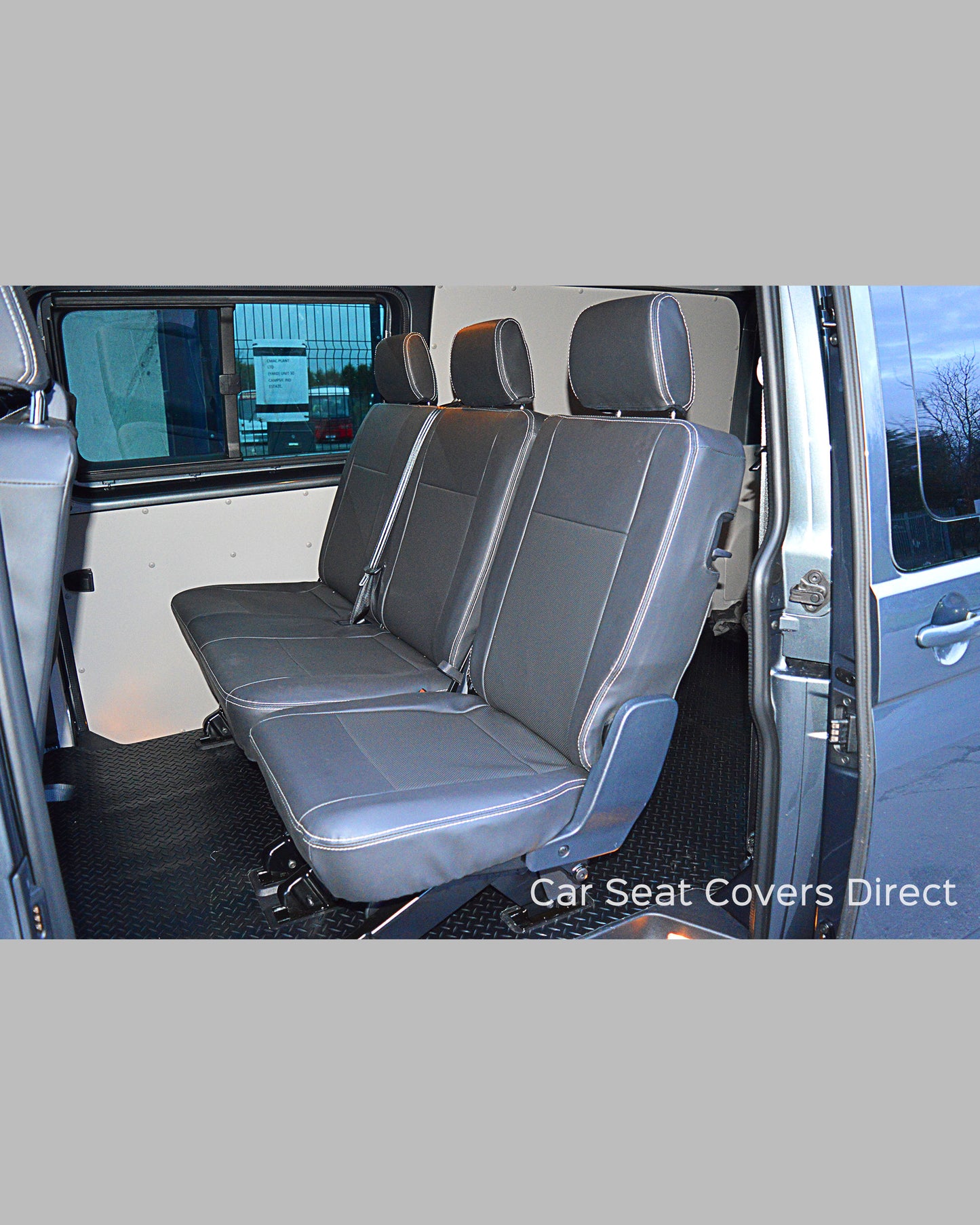 Volkswagen VW Transporter T6 Kombi Seat Covers - Charcoal PVC with Fabri and Logos