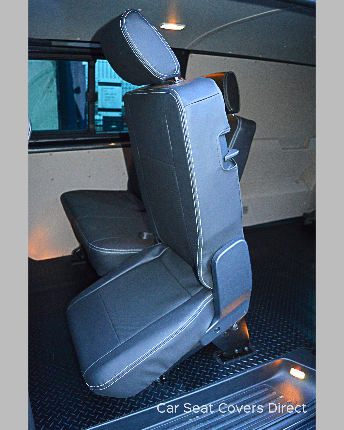 Volkswagen VW Transporter T6 Kombi Seat Covers - Charcoal PVC with Fabri and Logos