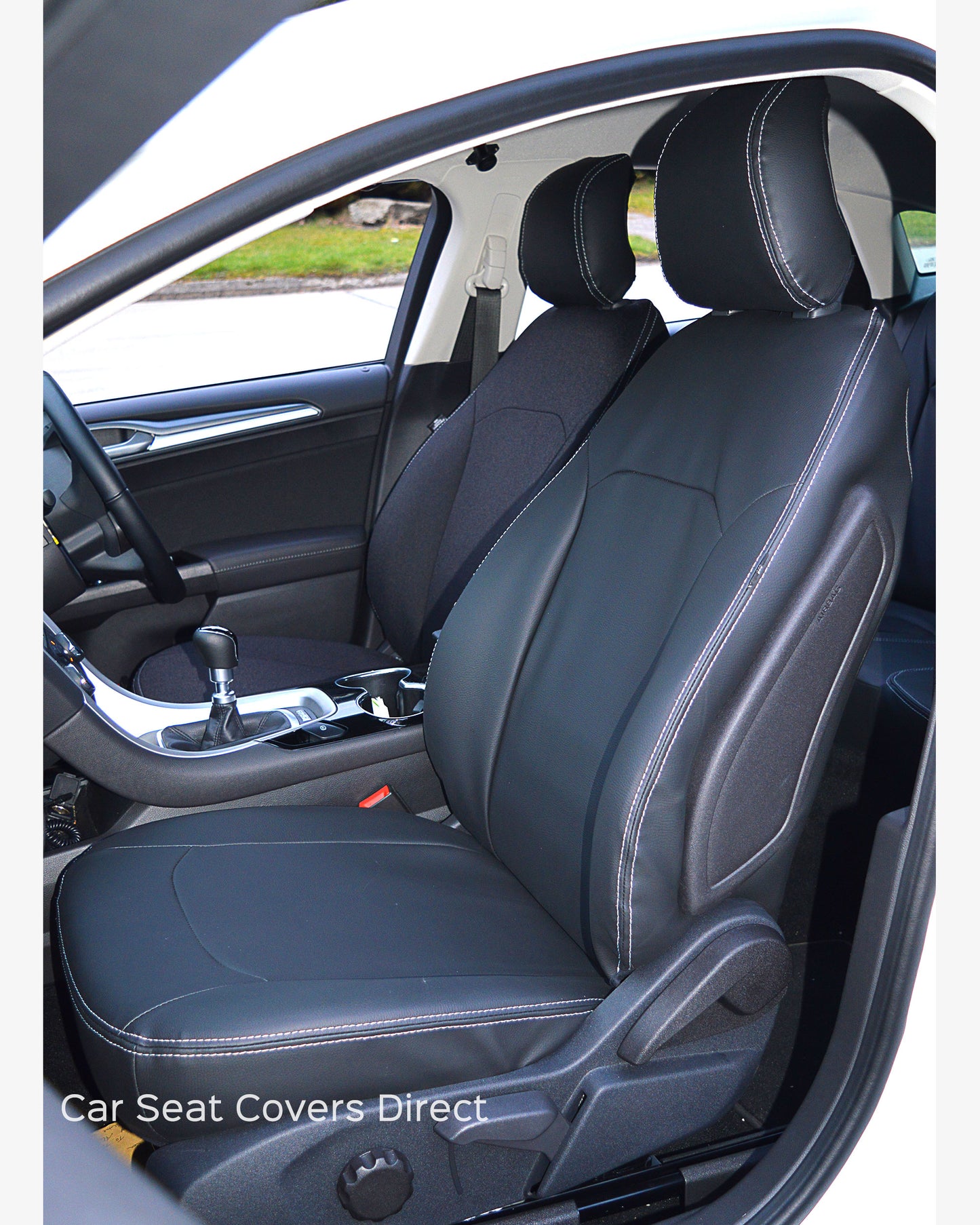 Ford Mondeo Tailored Seat Covers - Charcoal PVC & White Stitching