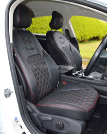 Ford Mondeo Tailored Seat Covers - Black Leatherette Diamonds, Red Stitching and Logos