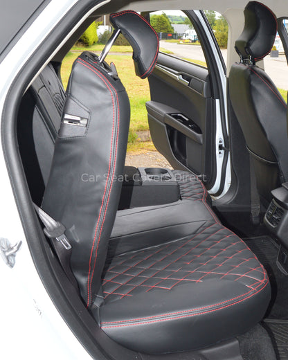 Ford Mondeo Tailored Seat Covers - Black Leatherette Diamonds, Red Stitching and Logos