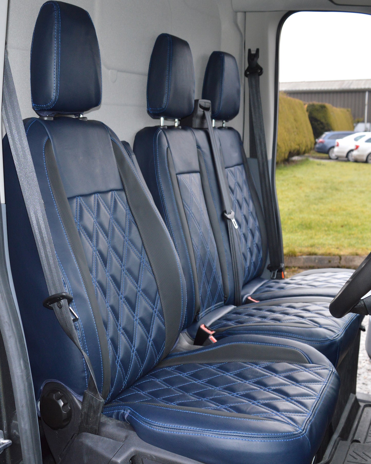 Ford Transit LWB - Navy Leatherette Diamonds With Navy Stitching & Logos