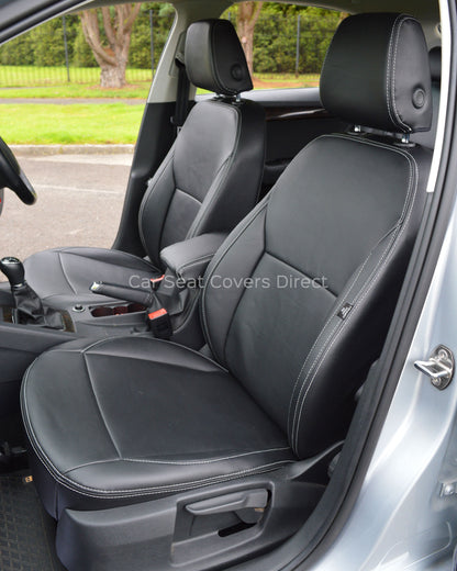 Skoda Octavia Tailored Car Seat Covers - Black Leatherette & Silver Stitching