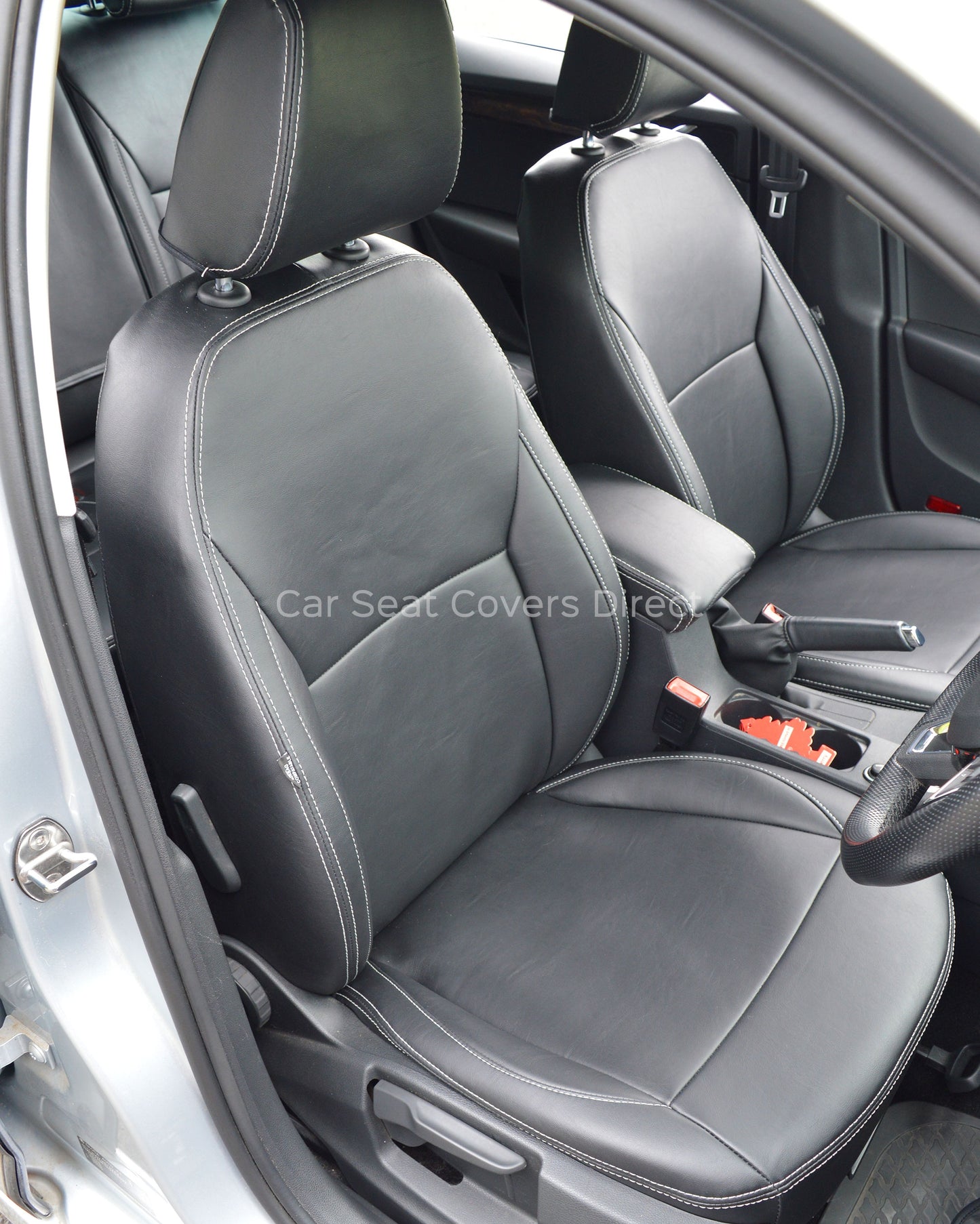 Skoda Octavia Tailored Car Seat Covers - Black Leatherette & Silver Stitching