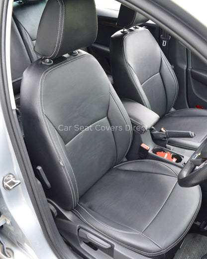 Skoda Octavia Tailored Car Seat Covers - Black Leatherette & Silver Stitching