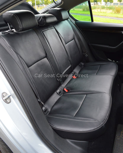 Skoda Octavia Tailored Car Seat Covers - Black Leatherette & Silver Stitching