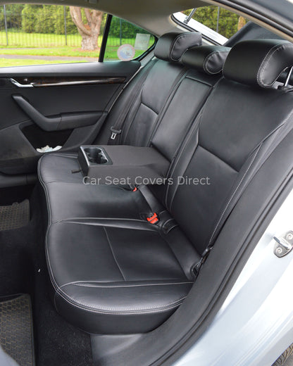 Skoda Octavia Tailored Car Seat Covers - Black Leatherette & Silver Stitching
