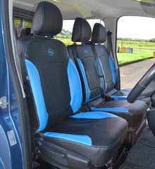 Vauxhall / Opel Vivaro Crew Cab Tailored Waterproof Van Seat Covers - Black & Light Blue