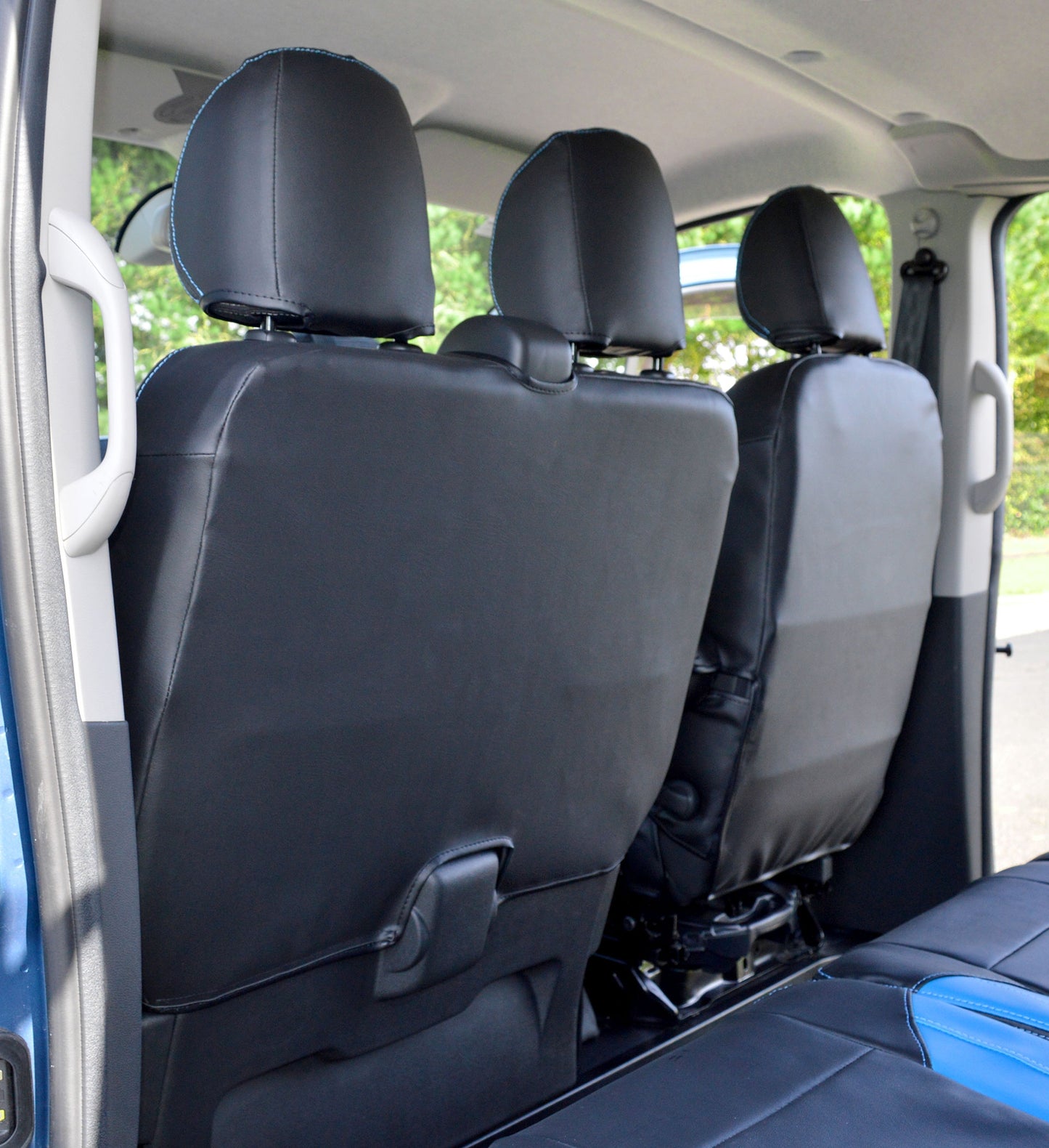Nissan NV300 Crew / Double Cab Tailored Waterproof Van Seat Covers - Black & Light Blue