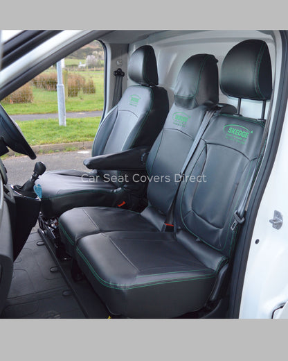 Vauxhall Vivaro Van Black Leatherette Seat Covers with Green Stitching (2014-Present)