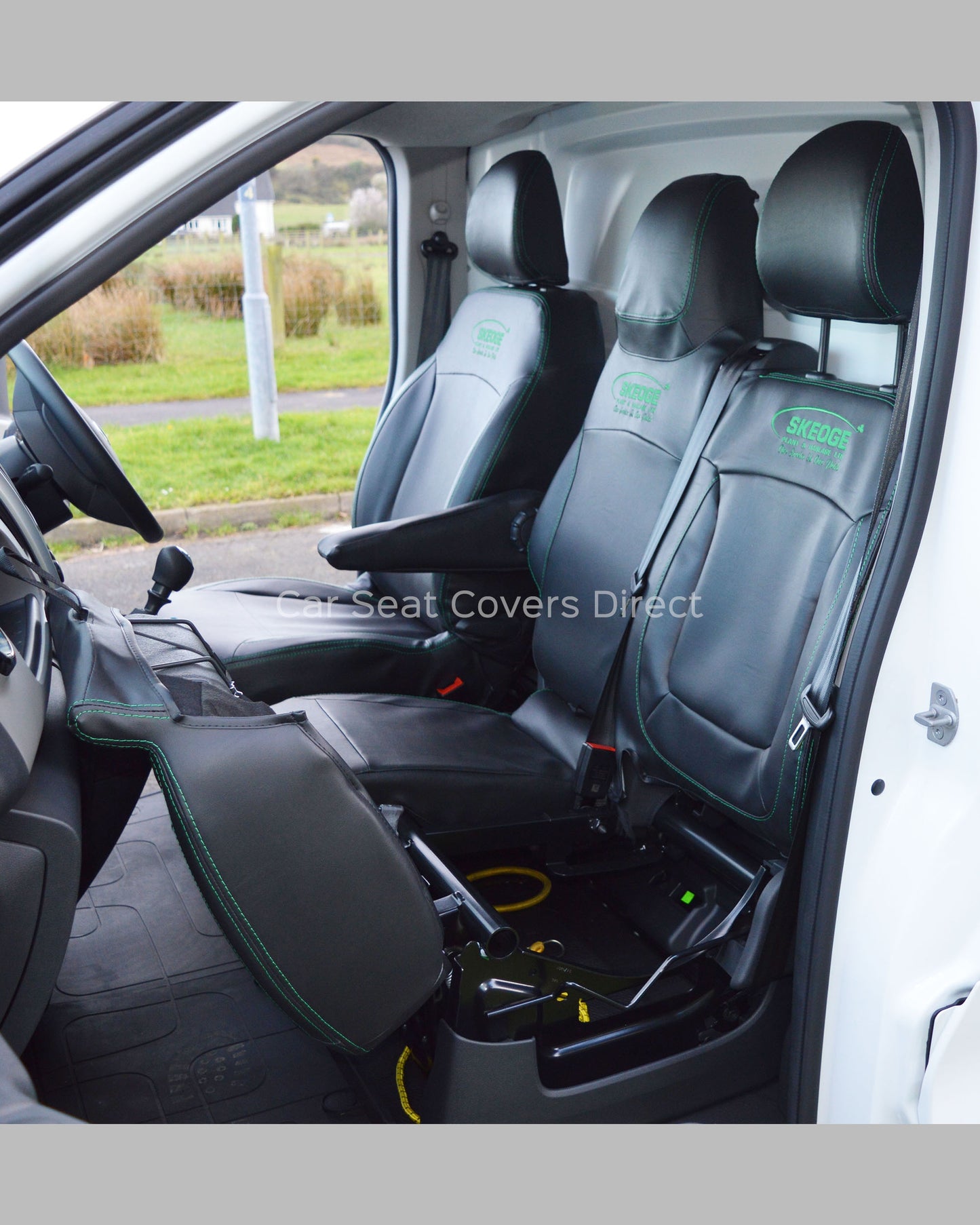 Vauxhall Vivaro Van Black Leatherette Seat Covers with Green Stitching (2014-Present)