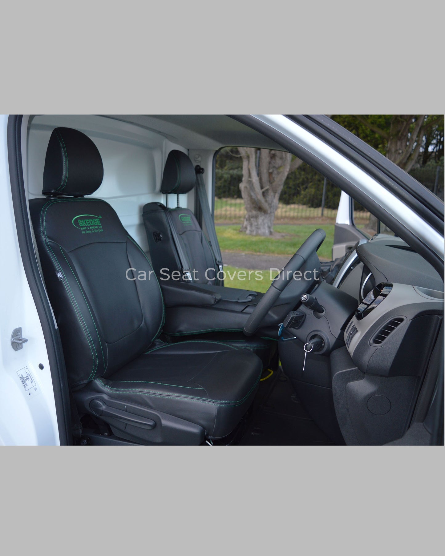 Vauxhall Vivaro Van Black Leatherette Seat Covers with Green Stitching (2014-Present)