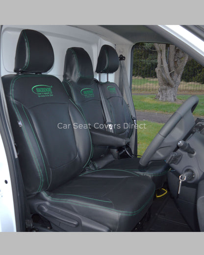 Vauxhall Vivaro Van Black Leatherette Seat Covers with Green Stitching (2014-Present)