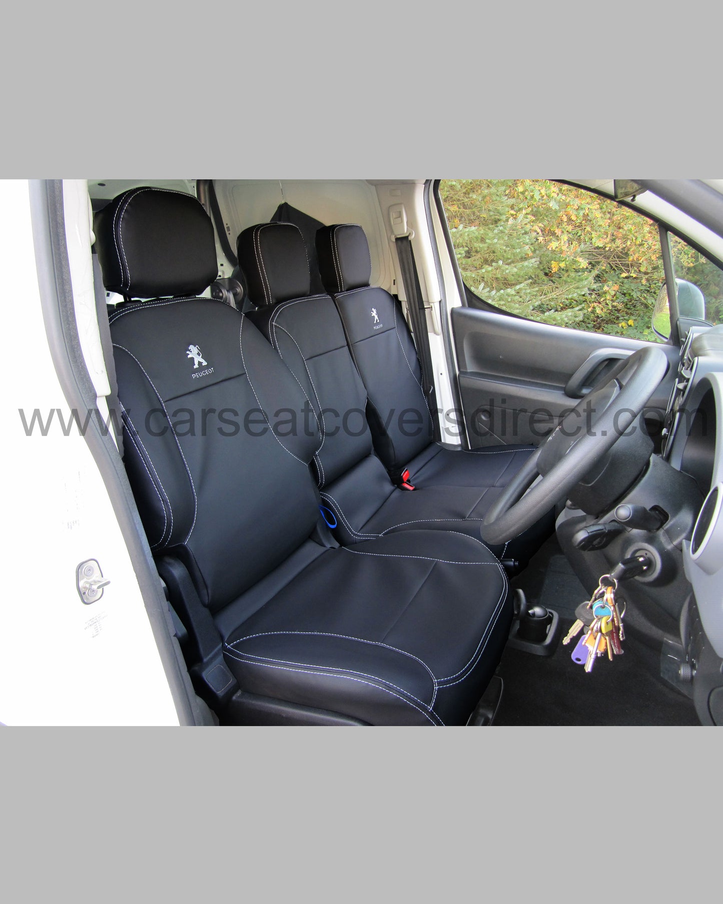 Peugeot Partner Seat Covers - Black Leatherette with Logos